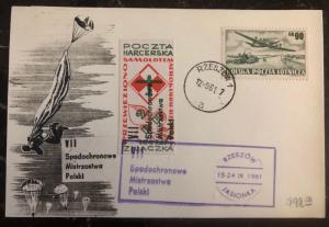 1961 Rzeszow Poland Postcard First Day Cover FDC Parachute Championship Sc#c29