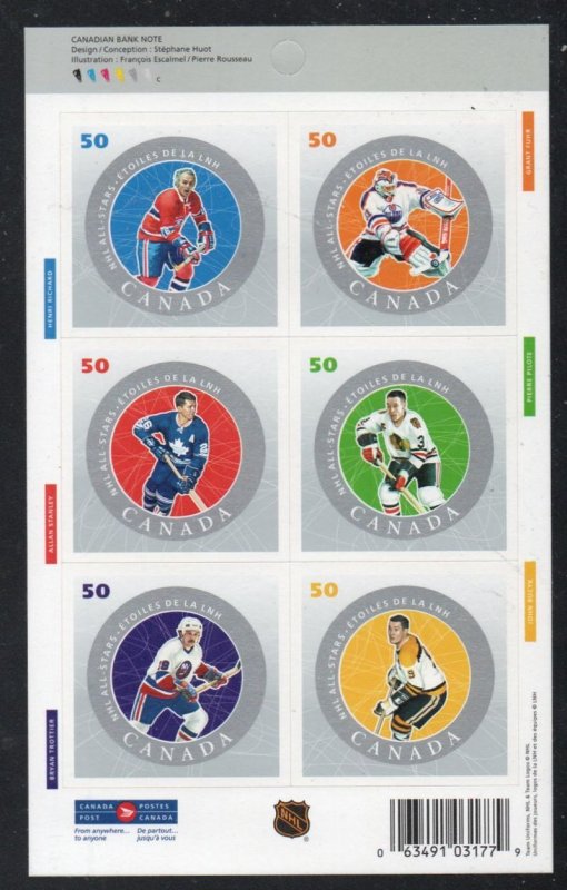 Canada Sc 2086 2005 NHL All Stars self adhesive stamps booklet pane mint NH