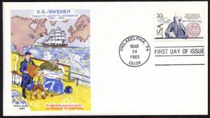 2036 U.S. - Sweden Stamp FDC Doris Gold Cachet March 24, 1983