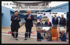 PALAU  2020 DONALD TRUMP MEETS KIM JONG-un IMPERFORATE SET OF TWO SHEETS MINT NH