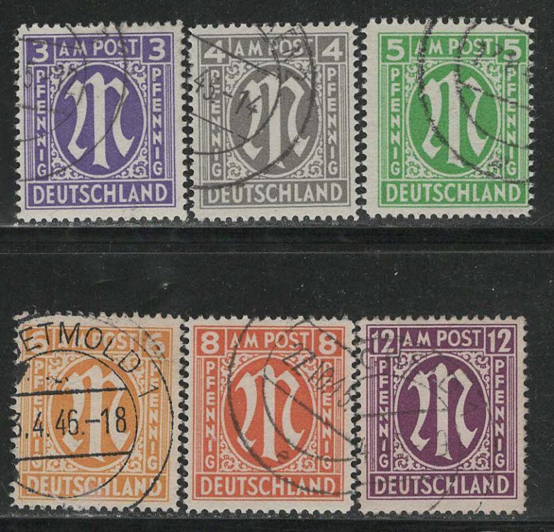 Germany AM Post Scott # 3N2b - 3N8b, used, cpl. set