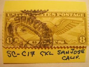 SC#C17 .08 U.S. Air Mail cxl in San Jose Calif nice center'g