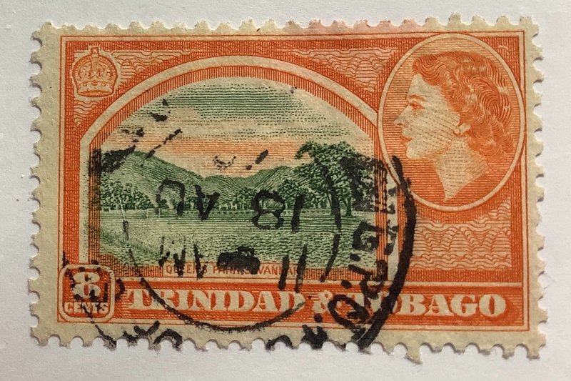 Trinidad & Tobago 1953 Scott 78 used -  8c, Queen's Park & Queen Elizabe...