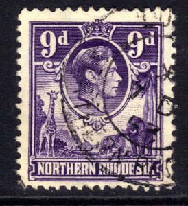 Northern Rhodesia 1938 - 52 KGV1 9d Violet used SG 39 ( 457 )