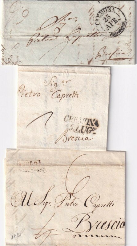 ITALY POSTAL HISTORY 3 TINY STAMPLESS SFL WITH CORRESPONDENCE #1