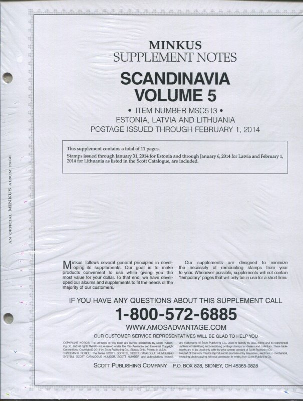 Minkus Postage Stamp Album Supplement Notes 2014 Scandinavia Volume 5 #MSC513