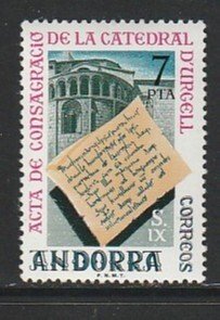 1975 Andorra, Spanish - Sc 89 - MH VF - 1 single - Urgel Cathedral