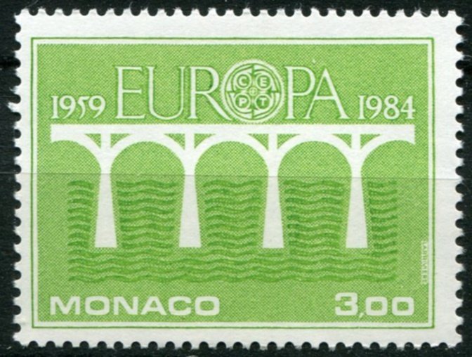 Monaco Sc#1425 MNH, 3f yel grn, Europa (C.E.P.T.) 1984 - Bridge, 25th Anniver...