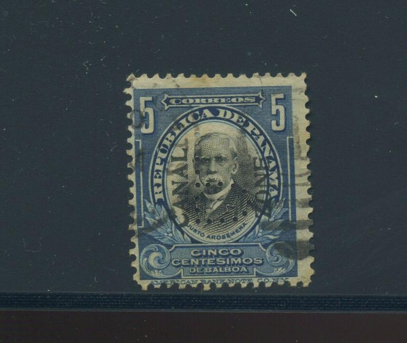 Canal Zone Scott #54 P Perfin Used Stamp (Stock #CZ54-p) CZSG 54.PP