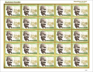 MALI 2020 ¤ GOLD EDT ¤ IMPERF SET 2 X SHEET 25v - MAHATMA GANDHI JOINT ISSUE MNH