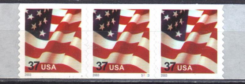 #3632A,  PNC-3, Waving Flag MNH, PSA, .37 Cent (2003)