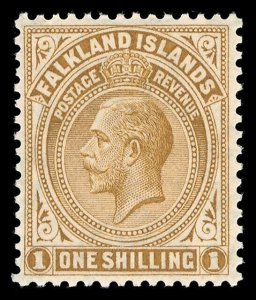 Falkland Islands 1921 KGV 1s deep ochre MLH. SG 79. Sc 47.