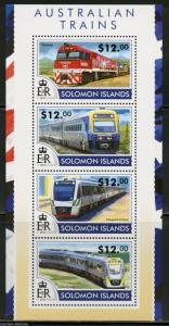 SOLOMON ISLANDS 2015 TRAINS SHEET   MINT NH