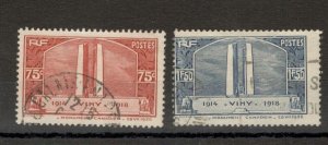 FRANCE - USED SET - MONUMENT TO THE VICTIMS WWI - Mi.No. 322/323 - 1936.