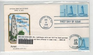 1978 COLLINS HANDPAINTED 1605 SANDY HOOK LIGHTHOUSE DUAL FDC WAS $800