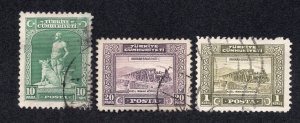 Turkey 1930 10pa, 20pa & 30pa, Scott 682-684 used, value = $1.00