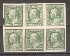 1908 Franklin 1c Imperf,Scott # 343 Block of 5 stamps VF MNH**OG