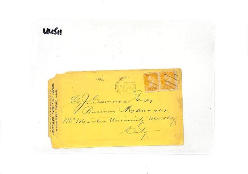 UU511 1892 Canada Toronto Cover SMALL QUEENS Franking {samwells-covers}