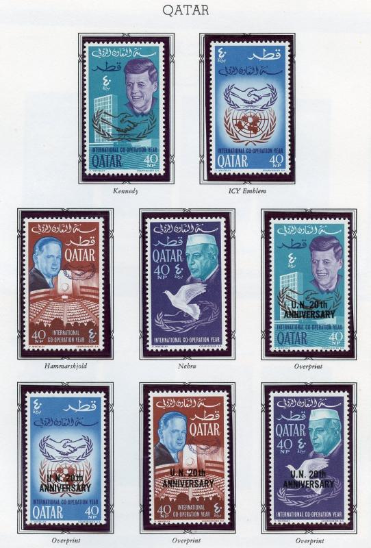 QATAR JOHN F KENNEDY  & UNITED NATIONS SET & TWO SOUVENIR SHEETS  MINT NH