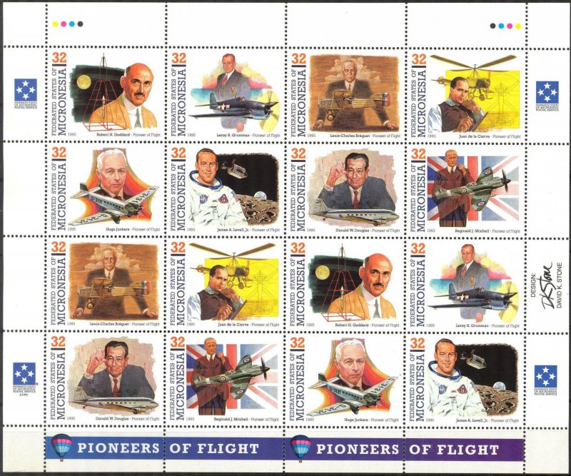 Micronesia 1995 Aviation Space Pioneers of Flight ( V set ) Sheet 2 sets MNH