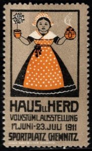 1911 Germany Poster Stamp House Stove Folk Exhibition June 1-July 23 Chemnitz