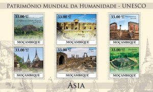 MOZAMBIQUE - 2010 - UNESCO Heritage, Asia #2-Perf 6v Sheet-Mint Never Hinged