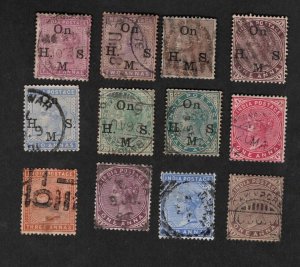 INDIA 12 USED QUEEN VICTORIA STAMPS