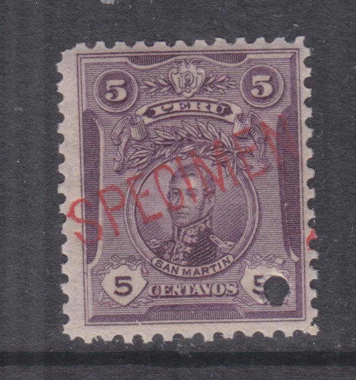 PERU, 1909 San Martin, 5c. Violet, ABN Punched Proof, SPECIMEN in Red, mnh.