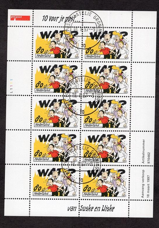 Netherlands  #959  1997 cancelled  suske and Wiske sheet of 10  x  80c