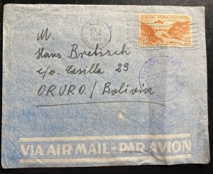 1949 Balboa Canal Zone Panama Airmail Cover To Oruro Bolivia