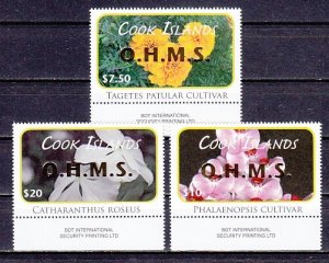 Cook Is., Scott cat. O85-O87. Flower values o/p in GOLD. Official Stamps. ^