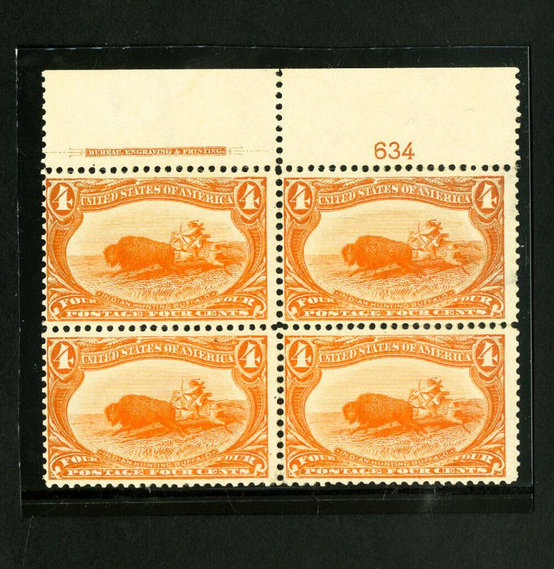 US Stamps # 287 F-VF PB of 4 OG HR Scott Value $950.00