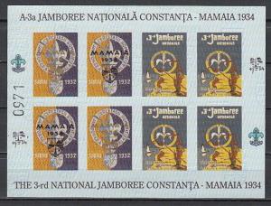 Romania, 2001 issue. 3rd National Jamboree Label sheet of 8. ^