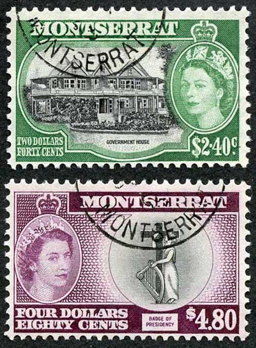 Montserrat SG148/49 QEII 1953 2.40 and 4.80 top values Fine Used