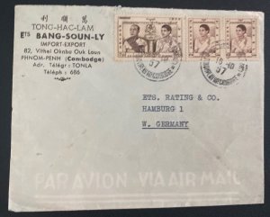 1957 Phnom Penh Cambodia Airmail Commercial Cover To Hamburg Germany