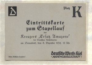 WW2: German Naval Feldpost: KMS Nurnberg 8 Dec 1934 Launching Ticket (54724)