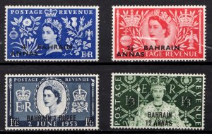 1953 GB ovpt Bahrain Sc #92-95 Queen Elizabeth II Coronation MH stamps  Cv$15