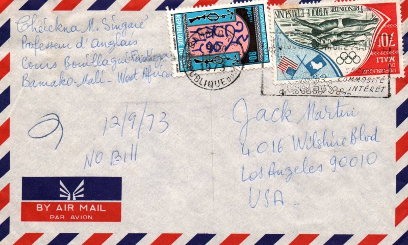 Mali to Los Angeles,CA 1973 Airmail Cover