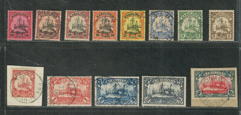 German Caroline Islands Sc#7-19 Used/VF, 15 Is Mint Many Signed, Cv. $939