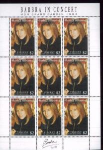 BARBRA STREISAND in Concert Mini Sheet of 9 MNH St. Vincent - E61