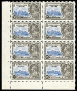 Gilbert & Ellice Is 1935 Silver Jubilee 1d FLAGSTAFF ON R/H TURRET vfm. SG 36d.