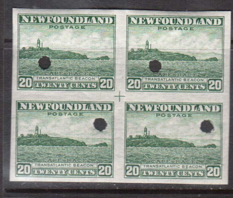 Newfoundland #263ii XF/NH Imperf Block With Security Punch & Center Cross