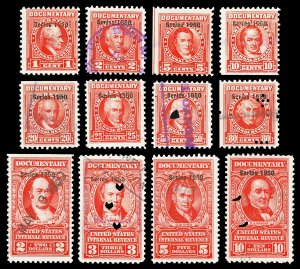 Scott R536//R553 1949 1c-$5.00 Dated Red Documentary Revenues Used F-VF