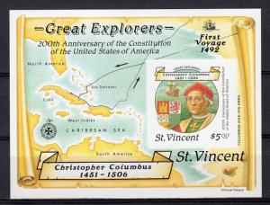 St.Vincent 1988 Sc#1093 COLUMBUS Caravel Souvenir Sheet IMPERFORATED