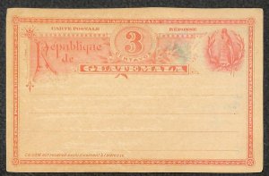 GUATEMALA H&G #4 UNUSED RESPONSE / REPLY POSTAL CARD LIGHT BLUE CANCEL (1890)