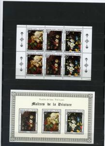 CHAD 1971 Sc#236A PAINTINGS FLOWERS SHEET OF 6 STAMPS & S/S MNH