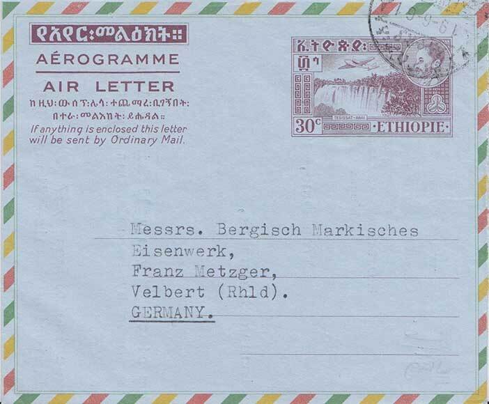 Ethiopia 30c Tesissat Falls, Abai River Air Letter 1961 Ethiopia Airmail to V...