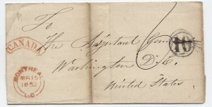 1852 Montreal to Washington DC crossborder stampless cover [6619]