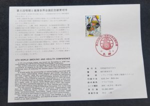 Japan 6th International Conference Smoking Health 1987 Poker Playing (FDC) *card