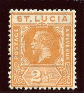 St Lucia 1925 KGV 2½d orange MLH. SG 97. Sc 82.